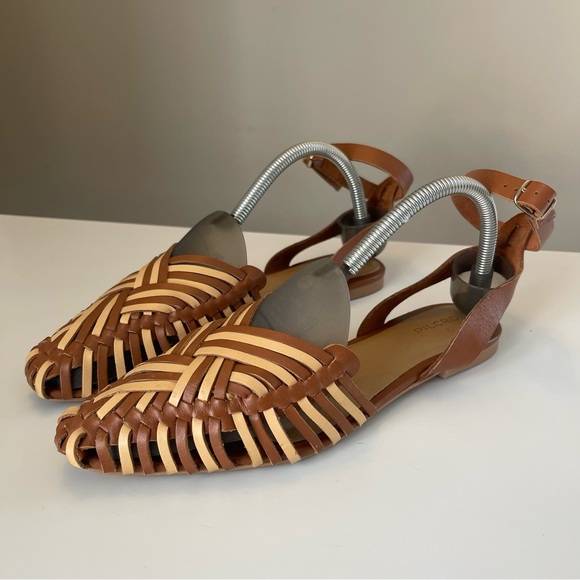 Pilcro Anthropologie Woven Leather Huarache Sandals - Tan & Ivory - Size 7M - Picture 3 of 10